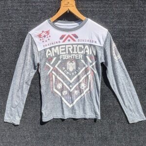 American‎ Fighter Long Sleeve Graphic T-Shirt Training Division Gray Size S